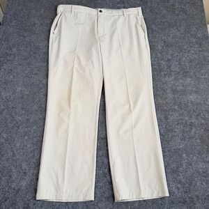 Adidas Golf Pants Mens 40x32 Tan Beige Flat Front Performance Stretch Pleated
